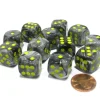 Dice>Vortex 16mm D6 Chessex Dice Block (12 Dice) - Black with Yellow Pips - Your Source for Gaming Essentials