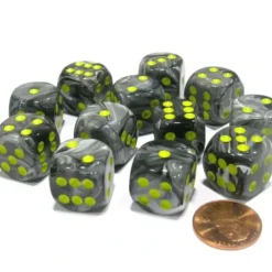 Dice>Vortex 16mm D6 Chessex Dice Block (12 Dice) - Black with Yellow Pips - Your Source for Gaming Essentials