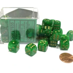 Dice>Vortex 12mm D6 Chessex Dice Block (36 Dice) - Green with Gold Pips - Your Source for Gaming Essentials