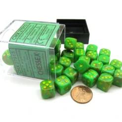 Dice>Vortex 12mm D6 Chessex Dice Block (36 Dice) - Slime with Yellow Pips - Your Source for Gaming Essentials