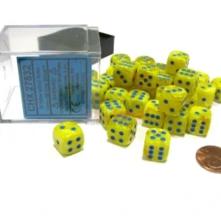 Dice>Vortex 12mm D6 Chessex Dice Block (36 Dice) - Yellow with Blue Pips - Your Source for Gaming Essentials