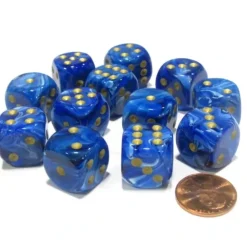Dice>Vortex 16mm D6 Chessex Dice Block (12 Dice) - Blue with Gold Pips - Your Source for Gaming Essentials