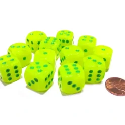 Dice>Vortex 16mm D6 Chessex Dice Block (12 Dice) - Bright Electric Yellow with Green - Your Source for Gaming Essentials