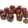 Dice>Vortex 16mm D6 Chessex Dice Block (12 Dice) - Burgundy with Gold Pips - Your Source for Gaming Essentials