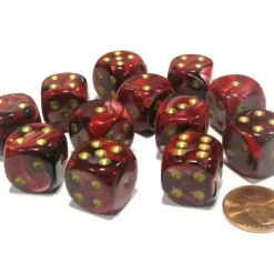 Dice>Vortex 16mm D6 Chessex Dice Block (12 Dice) - Burgundy with Gold Pips - Your Source for Gaming Essentials