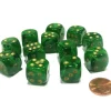 Dice>Vortex 16mm D6 Chessex Dice Block (12 Dice) - Green with Gold Pips - Your Source for Gaming Essentials
