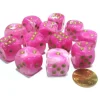 Dice>Vortex 16mm D6 Chessex Dice Block (12 Dice) - Pink with Gold Pips - Your Source for Gaming Essentials