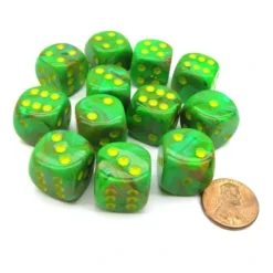 Dice>Vortex 16mm D6 Chessex Dice Block (12 Dice) - Slime with Yellow Numbers - Your Source for Gaming Essentials