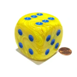Dice>Vortex 50mm Huge Large D6 Chessex Dice, 1 Piece - Yellow with Blue Pips - Your Source for Gaming Essentials