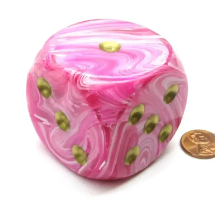 Dice>Vortex 50mm Huge Large D6 Chessex Dice, 1 Piece - Pink with Gold Pips - Your Source for Gaming Essentials