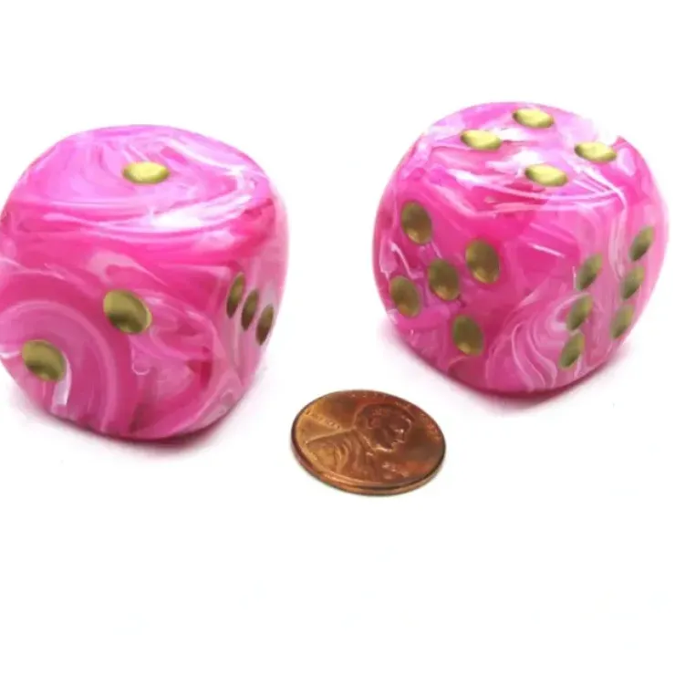 Dice>Vortex 30mm Large D6 Chessex Dice, 2 Pieces - Pink with Gold Pips - Your Source for Gaming Essentials