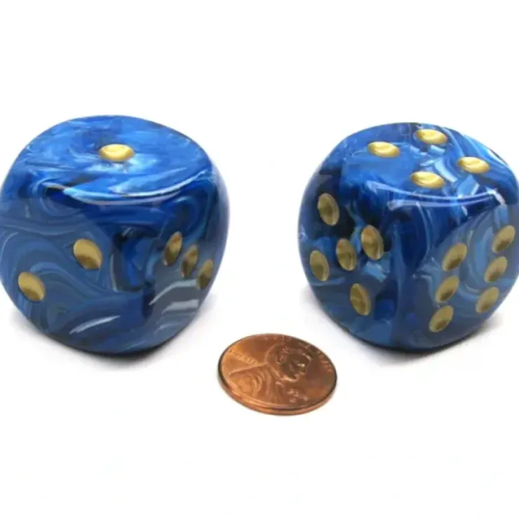 Dice>Vortex 30mm Large D6 Chessex Dice, 2 Pieces - Blue with Gold Pips - Your Source for Gaming Essentials