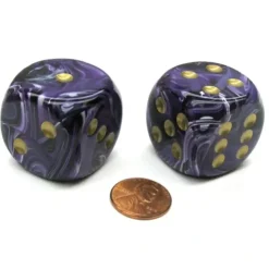 Dice>Vortex 30mm Large D6 Chessex Dice, 2 Pieces - Purple with Gold Pips - Your Source for Gaming Essentials