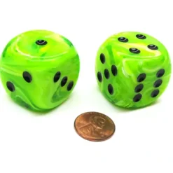 Dice>Vortex 30mm Large D6 Chessex Dice, 2 Pieces - Bright Green with Black Pips - Your Source for Gaming Essentials