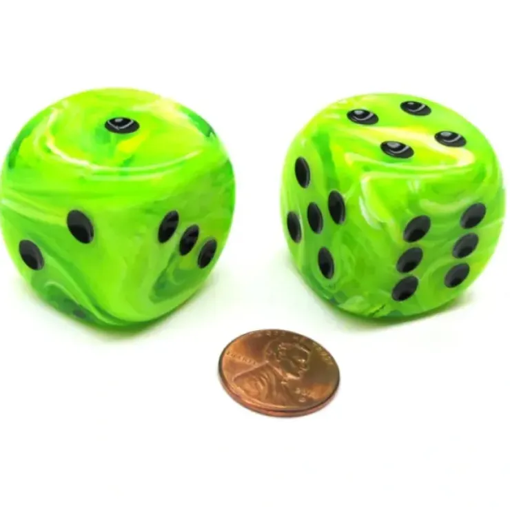 Dice>Vortex 30mm Large D6 Chessex Dice, 2 Pieces - Bright Green with Black Pips - Your Source for Gaming Essentials