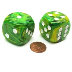 Dice>Vortex 30mm Large D6 Chessex Dice, 2 Pieces - Dandelion with White Pips - Your Source for Gaming Essentials
