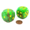 Dice>Vortex 30mm Large D6 Chessex Dice, 2 Pieces - Slime with Yellow Pips - Your Source for Gaming Essentials