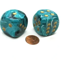 Dice>Vortex 30mm Large D6 Chessex Dice, 2 Pieces - Teal with Gold Pips - Your Source for Gaming Essentials