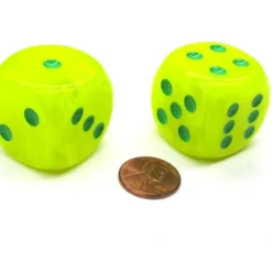 Dice>Vortex 30mm Large D6 Chessex Dice, 2 Pieces - Electric Yellow with Green Pips - Your Source for Gaming Essentials