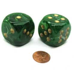 Dice>Vortex 30mm Large D6 Chessex Dice, 2 Pieces - Green with Gold Pips - Your Source for Gaming Essentials
