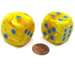 Dice>Vortex 30mm Large D6 Chessex Dice, 2 Pieces - Yellow with Blue Pips - Your Source for Gaming Essentials