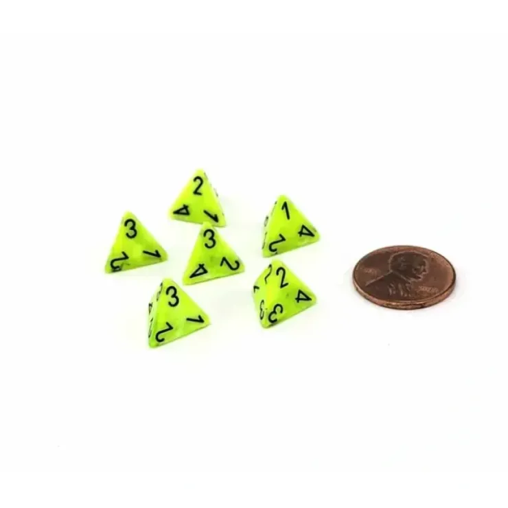 Dice>Vortex 12mm Mini 4 Sided D4 Dice, 6 Pieces - Bright Green with Black Numbers - Your Source for Gaming Essentials