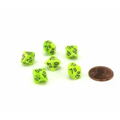 Dice>Vortex 10mm Mini Tens D10 Dice, 6 Pieces - Bright Green with Black Numbers - Your Source for Gaming Essentials