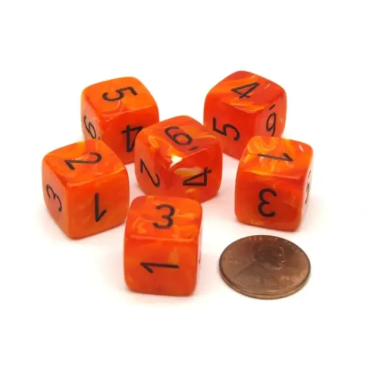 Dice>Vortex 15mm 6 Sided D6 Chessex Dice, 6 Pieces - Orange with Black Numbers - Your Source for Gaming Essentials