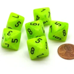 Dice>Vortex 15mm 8 Sided D8 Chessex Dice, 6 Pieces - Bright Green with Black - Your Source for Gaming Essentials