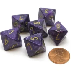 Dice>Vortex 15mm 8 Sided D8 Chessex Dice, 6 Pieces - Purple with Gold - Your Source for Gaming Essentials