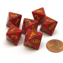 Dice>Vortex 15mm 8 Sided D8 Chessex Dice, 6 Pieces - Red with Yellow - Your Source for Gaming Essentials