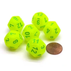Dice>Vortex 18mm 12 Sided D12 Chessex Dice, 6 Pieces - Electric Yellow with Green - Your Source for Gaming Essentials