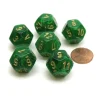 Dice>Vortex 18mm 12 Sided D12 Chessex Dice, 6 Pieces - Green with Gold - Your Source for Gaming Essentials