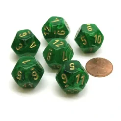 Dice>Vortex 18mm 12 Sided D12 Chessex Dice, 6 Pieces - Green with Gold - Your Source for Gaming Essentials