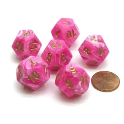 Dice>Vortex 18mm 12 Sided D12 Chessex Dice, 6 Pieces - Pink with Gold - Your Source for Gaming Essentials
