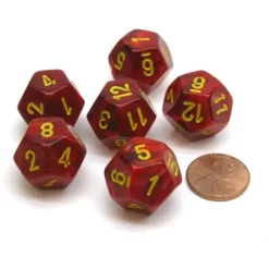 Dice>Vortex 18mm 12 Sided D12 Chessex Dice, 6 Pieces - Red with Yellow - Your Source for Gaming Essentials