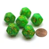 Dice>Vortex 18mm 12 Sided D12 Chessex Dice, 6 Pieces - Slime with Yellow - Your Source for Gaming Essentials