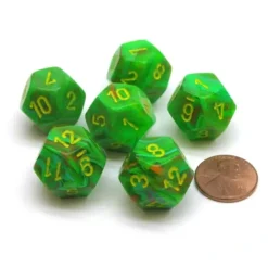 Dice>Vortex 18mm 12 Sided D12 Chessex Dice, 6 Pieces - Slime with Yellow - Your Source for Gaming Essentials