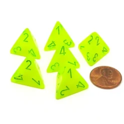 Dice>Vortex 18mm 4 Sided D4 Chessex Dice, 6 Pieces - Electric Yellow with Green - Your Source for Gaming Essentials