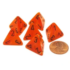 Dice>Vortex 18mm 4 Sided D4 Chessex Dice, 6 Pieces - Orange with Black - Your Source for Gaming Essentials