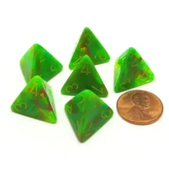 Dice>Vortex 18mm 4 Sided D4 Chessex Dice, 6 Pieces - Slime with Yellow - Your Source for Gaming Essentials