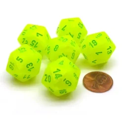 Dice>Vortex 20mm 20 Sided D20 Chessex Dice, 6 Pieces - Electric Yellow with Green - Your Source for Gaming Essentials