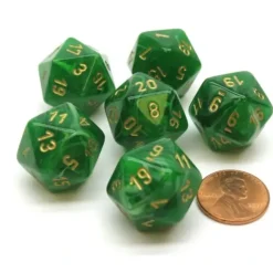 Dice>Vortex 20mm 20 Sided D20 Chessex Dice, 6 Pieces - Green with Gold Numbers - Your Source for Gaming Essentials