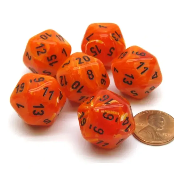 Dice>Vortex 20mm 20 Sided D20 Chessex Dice, 6 Pieces - Orange with Black Numbers - Your Source for Gaming Essentials