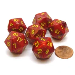 Dice>Vortex 20mm 20 Sided D20 Chessex Dice, 6 Pieces - Red with Yellow Numbers - Your Source for Gaming Essentials