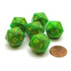 Dice>Vortex 20mm 20 Sided D20 Chessex Dice, 6 Pieces - Slime with Yellow Numbers - Your Source for Gaming Essentials