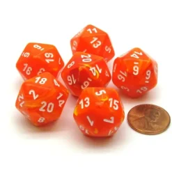 Dice>Vortex 20mm 20 Sided D20 Chessex Dice, 6 Pieces - Solar with White Numbers - Your Source for Gaming Essentials