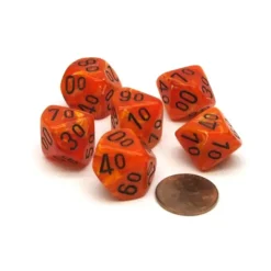 Dice>Vortex 16mm Tens D10 (00-90) Chessex Dice, 6 Pieces - Orange with Black Numbers - Your Source for Gaming Essentials