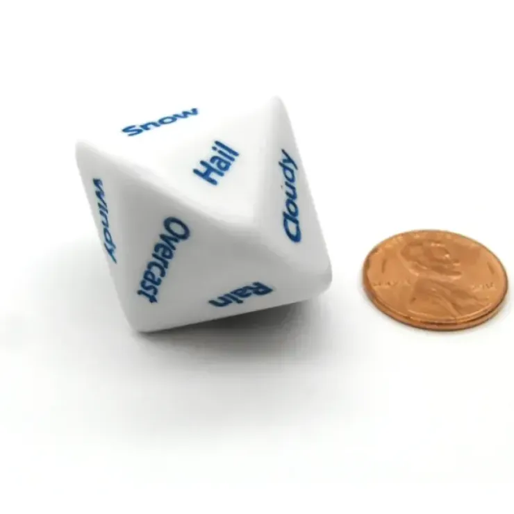 Dice>Weather Dice D14 26mm RPG D&D Setting Die, 1 Piece - White with Blue Words - Your Source for Gaming Essentials