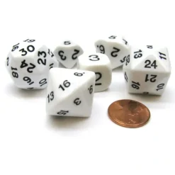 Dice>Who Knew Dice Set, 6 Pack of Unique D3, D5, D7, D16, D24, D30 Dice - White - Your Source for Gaming Essentials